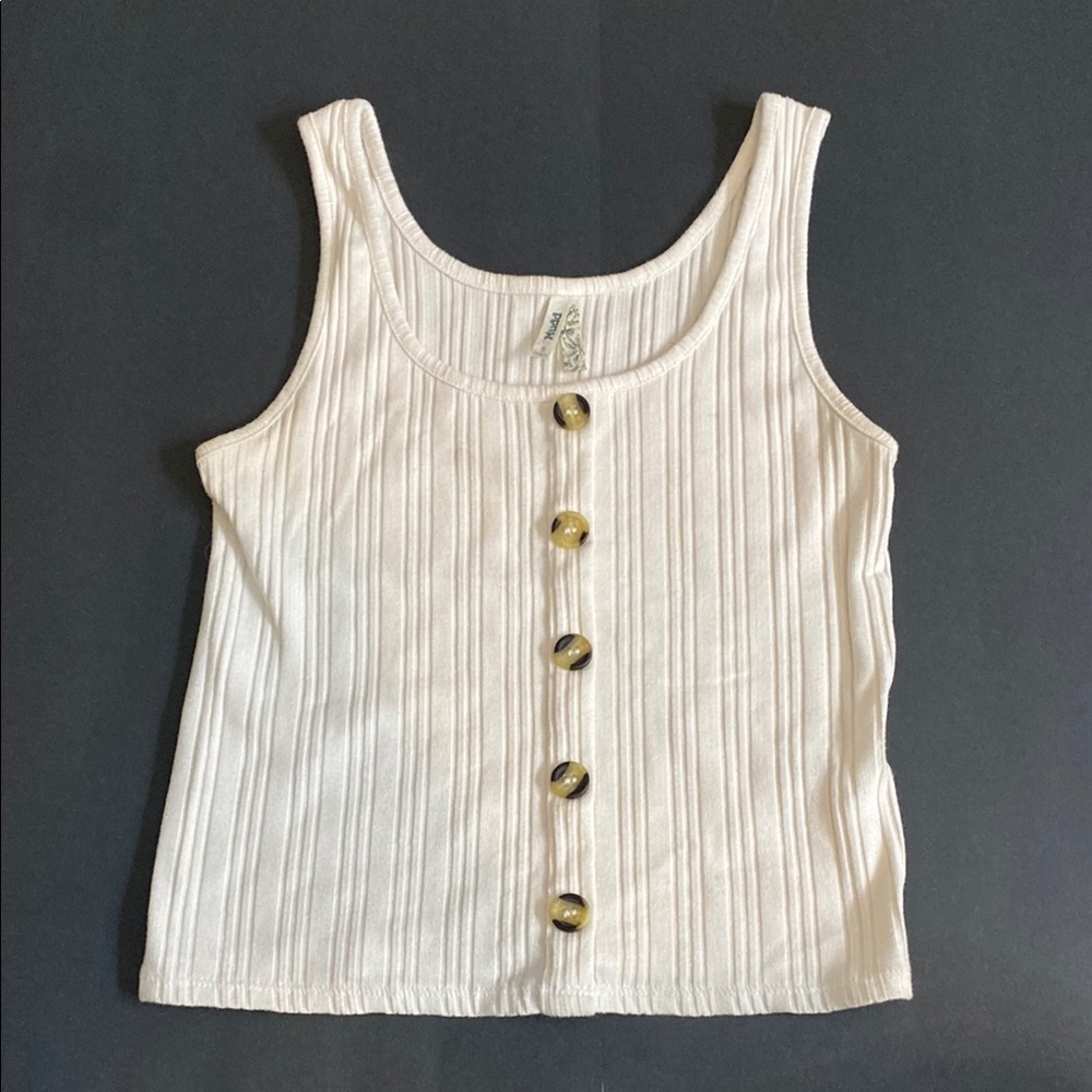 White Ribbed Tank Top with Button Detail